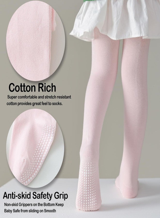 EPEIUS Toddler Girl Tights Baby Boy Seamless Non Slip/Skid Grip Leggings Cotton Stockings Footed Pants Solid Plain Tights Pantyhose for 12-24 Months,3 Pair Pack,Pink/White/Purple - Image 3